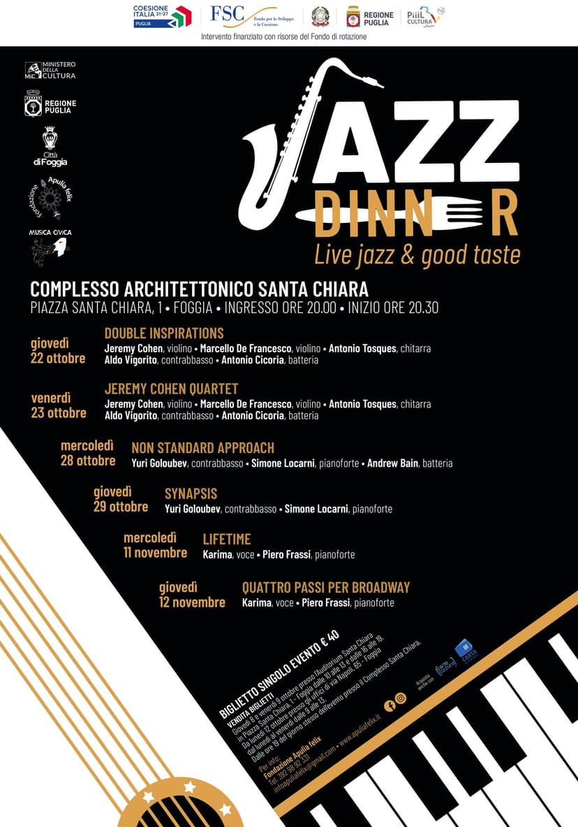 JAZZ DINNER - 6 CONCERTI AL COMPLESSO SANTA CHIARA DI FOGGIA